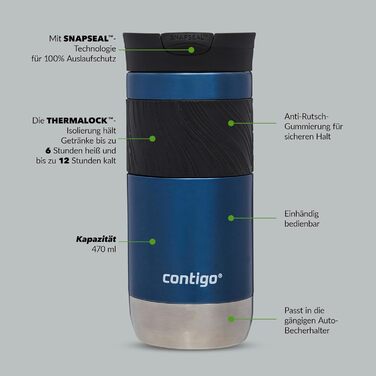Contigo Byron Snapseal Stainless Steel Travel Mug - Leakproof, Insulated Coffee Cup - 590ml, BPA-Free