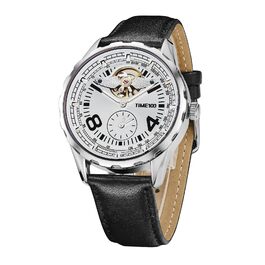 TIME100 Автоматичний годинник для чоловіків: водонепроникний, з підсвічуванням, серія Pilot Angel Wing, бізнес-стиль, скелетний дизайн, шкіряний/силіконовий ремінець, сріблястий колір