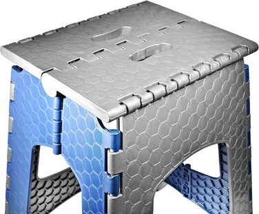 Складний стілець Stark 44 см – табурет до 120 кг, з ручкою, неслизький для кухні, ванної, саду та майстерні, компактний (Сіро-блакитний)