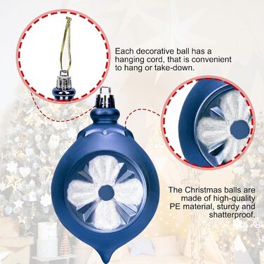 100 шт. прикраси для ялинки: кулі, верхівка, чорний колір, розбиваємі, підвісні, блакитний колір