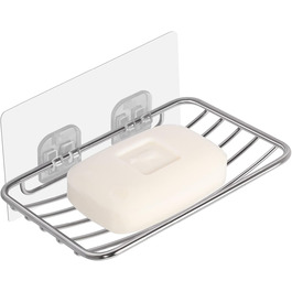 Тримач для мила без свердління Uten, нержавіюча сталь, самоклеючий з 2 гачками, для душу, ванної, кухні (сріблястий)