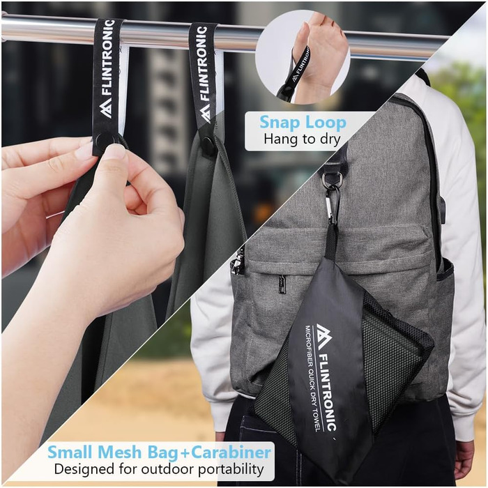 Рушник мікрофібра Flintronic, 200x100 см. Великий пляжний рушник, швидковисихаючий. Ідеально для спорту, подорожей, пляжу, сауни. Темно-сірий.