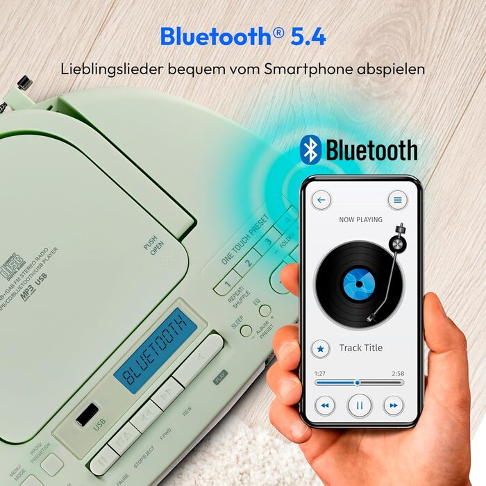MEDION DRX-1 Plus Boombox: радіо DAB+, Bluetooth, CD-плеєр, MP3, касетний магнітофон, AUX, зелений