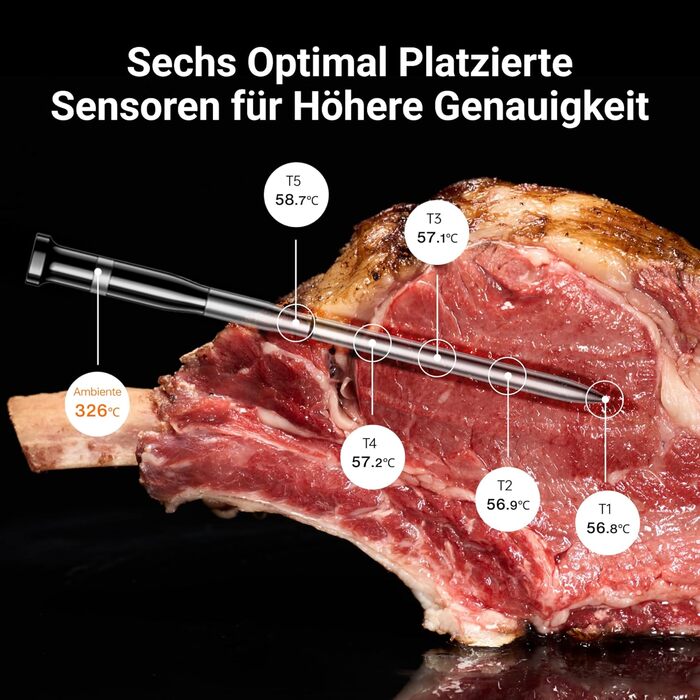 ThermoMaven P2: Розумний термометр для м'яса з Bluetooth 5.3, 6 датчиків, Wi-Fi, IPX8, для гриля, духовки, кухні, фритюрниці (4 зонда)