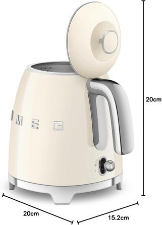 Електричний чайник Smeg KLF05CREU, 0.8 л, кремовий колір, нержавіюча сталь, захист від перегріву, індикатор рівня води, антиковзаюче дно, вбудована котушка для кабелю, 1400W