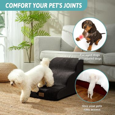 Сходинки для собак: компактні сходи для маленьких собак, 3 сходинки, чорний колір, 40x57x40 см, з миючим покриттям та протиковзким дном