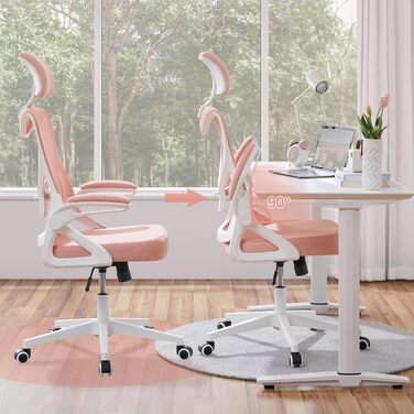 Крісло офісне Yaheetech ергономічне, з підйомними підлокітниками, регульованою підголівником, функцією гойдання, до 136 кг, білий/рожевий