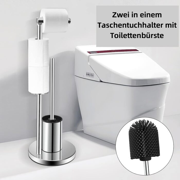 Тримач туалетного паперу з щіткою для унітазу з нержавіючої сталі 304 - сріблястий, 2-в-1