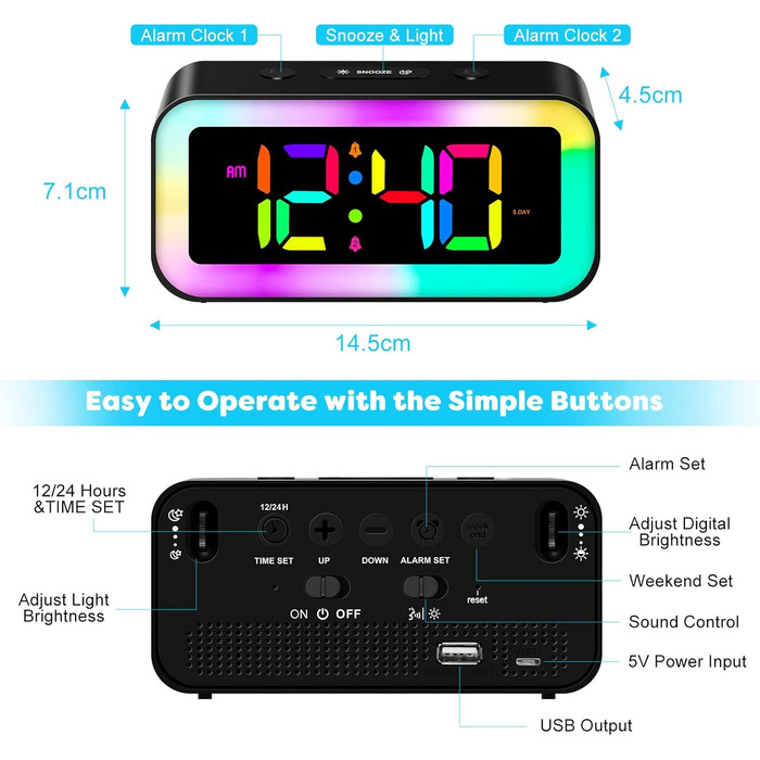 Цифровий годинник-дзеркало MOSUO з USB зарядкою, LED дисплеєм, температурою та голосовим керуванням