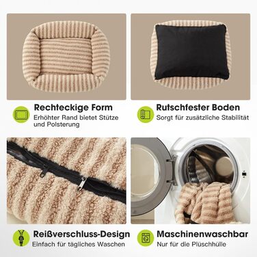 Лежанка для собак середнього розміру, миюча, знімний чохол, підняті бортики, кошик з неслизьким покриттям, зручний чохол з кролячої вовни, 64 x 54 x 43 см (L-76 x 61 x 20 см, Бежевий)