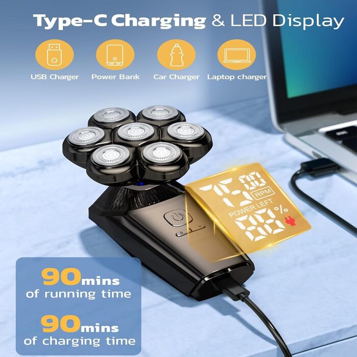 Електричний гоління для голови та бороди LOEVERY з магнітною насадкою 7D, чоловічий, IPX7, LED дисплей, срібний