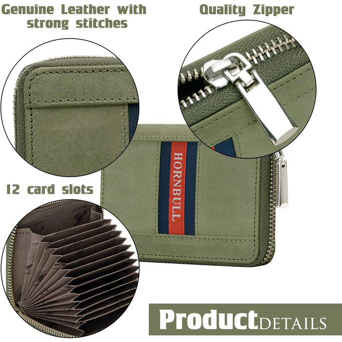 Чоловічий шкіряний гаманець з RFID-блокуванням Hornbull | Вертикальний картхолдер з блискавкою