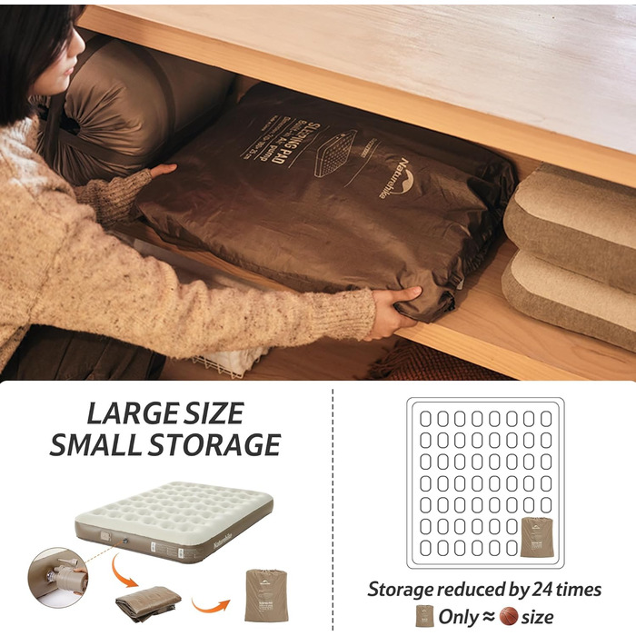 Надувний матрац Naturehike 2 персони з електричним насосом, 200x150x25 см, самонадувний, преміум-якість, для кемпінгу та дому