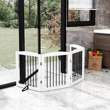 Захисне ґратка для собак у квартиру без свердління, металева, дерев'яна, розкладна, біла, 4 панелі