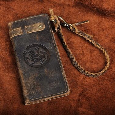 Le'aokuu Men's Genuine Leather Wallet Organizer Double Checkbook Bifold Wallet Pattern Commercial Wallet 3377