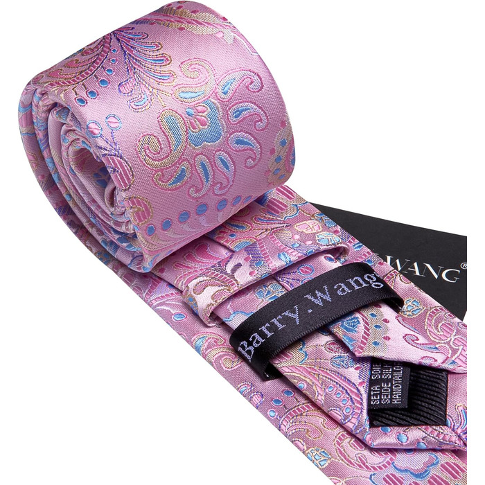 Краватка Paisley від Barry.Wang, Шовкова, Тканий комплект з краваткою та краватковою скріпкою, для весілля, свят, бізнесу, офіційних заходів, Синьо-рожевий