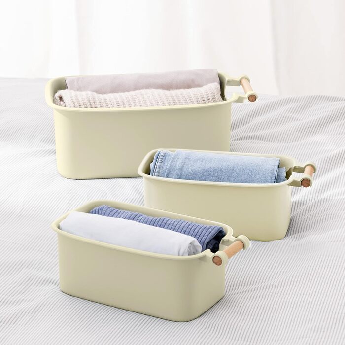 Navaris 4x Storage Box Storage Crate with Wooden Handle - Plastic Box Organizer for Storage - Container Box for Bathroom Kitchen