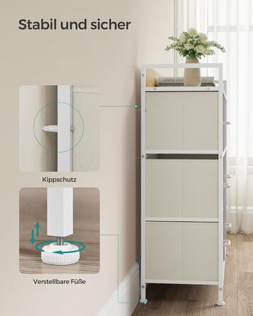 SONGMICS Chest of Drawers, Cabinet, 7 Fabric Drawers with Handles, Metal Frame, Industrial Design, Vintage Brown-Ink Black LTS137B01 (Cream White + Cloud White, 28.5W x 98D x 85H cm)