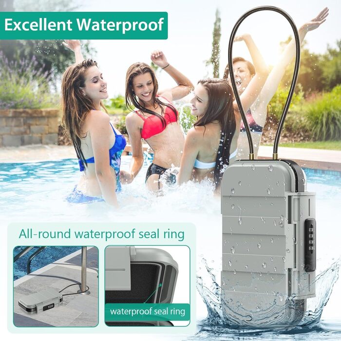 Сейф ORIA портативний з кодовим замком, водонепроникний, для відпочинку, подорожей, офісу (сірий)