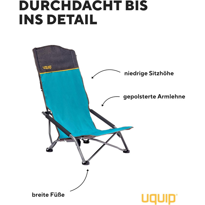 Складний туристичний стілець Uquip Sandy - Petrol, X-Large | Стілець для кемпінгу, пляжу, риболовлі та відпочинку