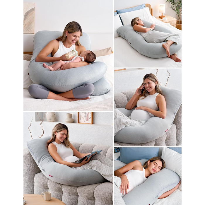 Вагітний подушка Momcozy з кристального велюру U-подібної форми - подушка для вагітних, підтримка спини та стегон (145см, сірий)