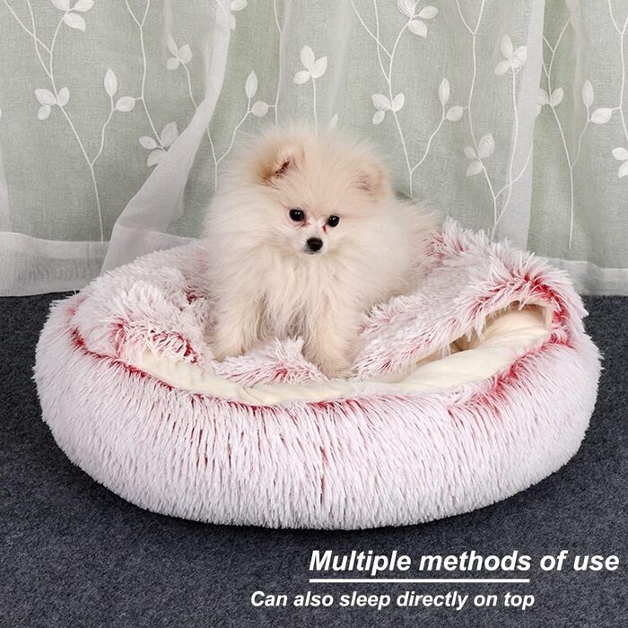 YUDANSI Cat Bed, 40cm Covered Dog Bed Cat Cave Bed Donut for Kittens Puppies, Plush Faux Fur Nest Fluffy Dog Bed Round Dog Cushion Dog Sofa Cat Bed for Cats and Small Dogs