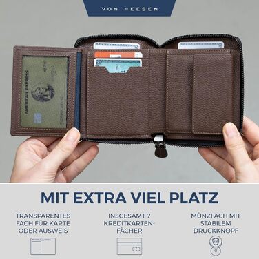 Гаманець VON HEESEN з натуральної шкіри з RFID-захистом, коричневий, для чоловіків і жінок, з монетницею