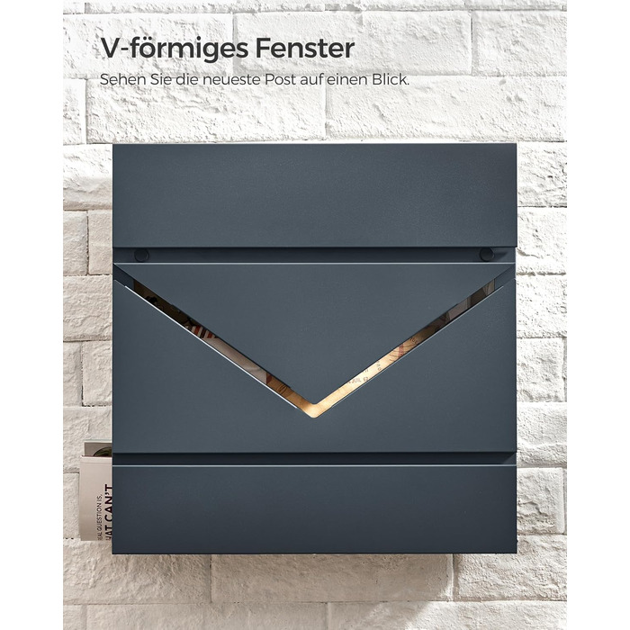 Поштовий ящик SONGMICS XXL, вуличний, антрацит, з вікном, замком та відділенням для преси GMB054G01