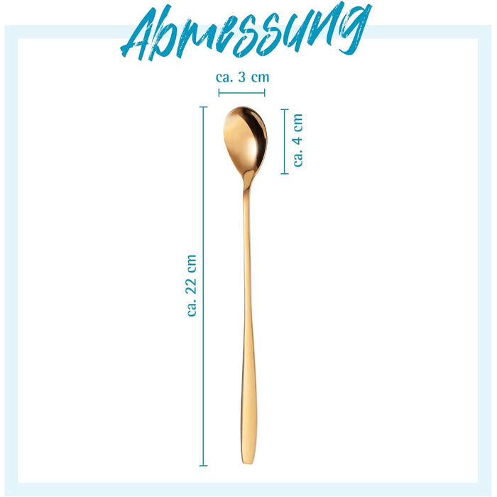 Льодогенератор та ложка для лате-макіато Gräwe з нержавіючої сталі, довга ложка для кави, десертів та холодного чаю, придатна для миття в посудомийній машині, золотиста