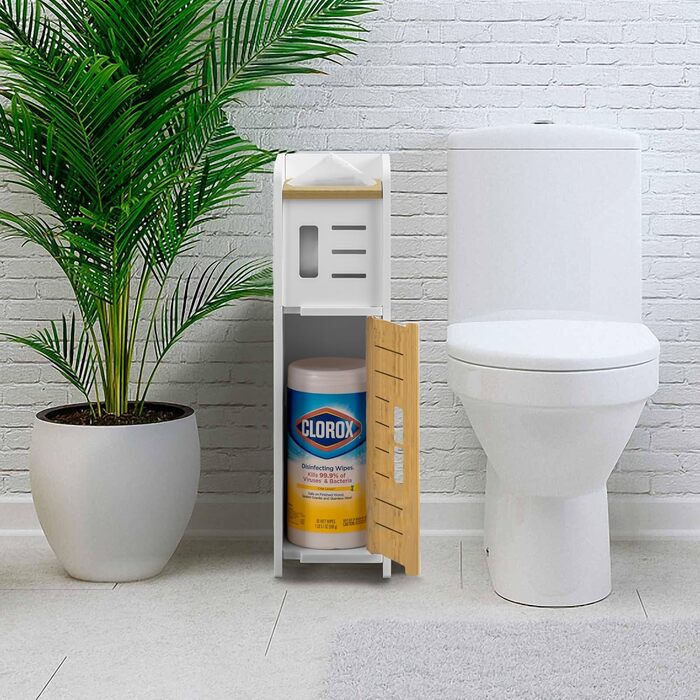 PVC Toilet Paper Holder with Brush - 2-in-1 Bathroom Organizer - White (49cm)