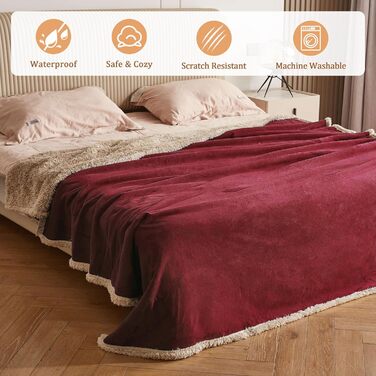 Водонепроникний килимок для собак Kritter Planet, м'який килимок для дому, захист дивану та автокрісла, 120x150 см (XL, Бордовий/Бежевий)