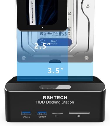 Док-станція для жорстких дисків RSHTECH Aluminium USB 3.0, 24TB, RSH-DS01, один слот + картридер SD/TF