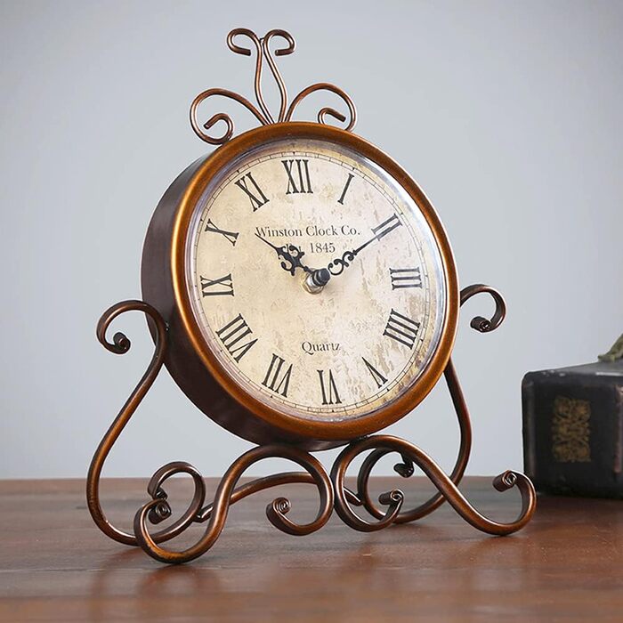 HZDHCLH Retro Silent Roman Table Clock for Living Room Bedroom Office Art Desk Clock (Copper)