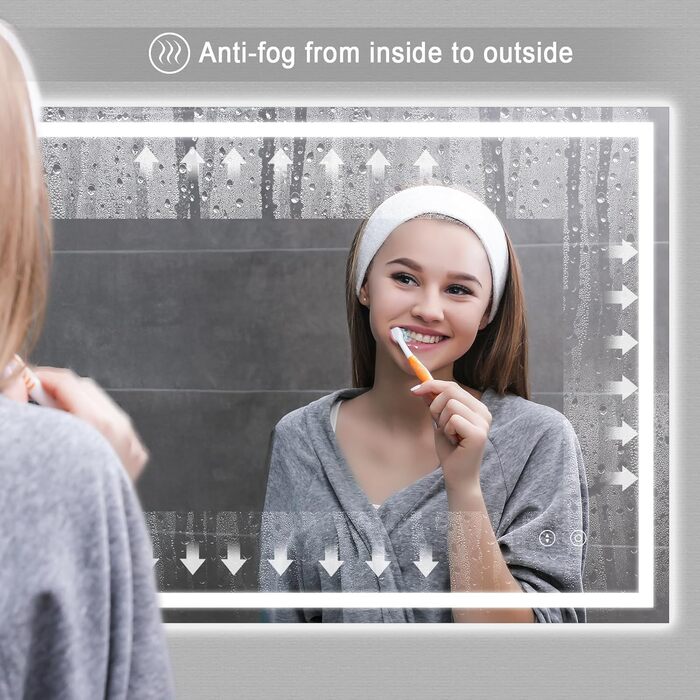 Дзеркало для ванної кімнати з LED підсвічуванням Dripex, 50x70 см, з сенсорним вимикачем, протитуманне, 6400K, енергозберігаюче