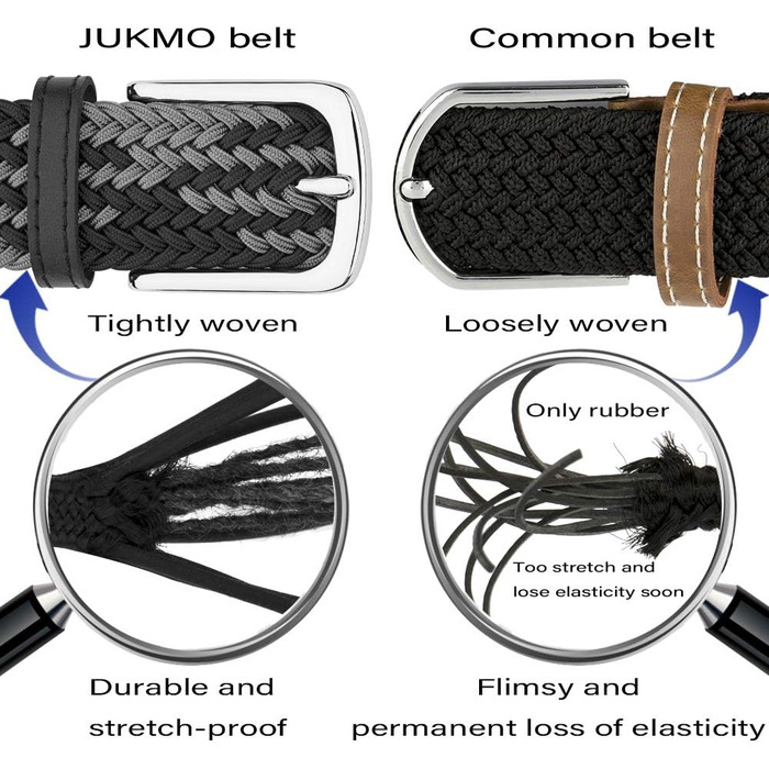 Еластичний плетений ремінь JUKMO, стрейч-ремень у подарунковій коробці (Чорний/Сірий, L (36'-39'))