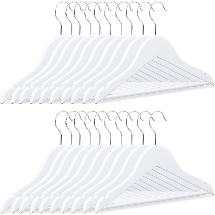 Relaxdays 40 x Children's Clothes Hangers, Wood, 360° Swivel Hook, Wooden Clothes Hangers for Kids, WxH: 18 x 30.5 cm, Clothes Hanger Set, white