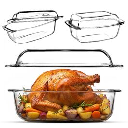 Форма для запікання KADAX з кришкою та ручками, 5.1 л, прямокутна скляна форма для запікання, для м'яса, лазаньї, 5.1 л