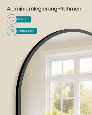 Дзеркало для ванної кімнати SONGMICS, настінне, з алюмінієвою рамою, 91 x 61 см, з захисною плівкою, 2 способи кріплення, для ванної, спальні, вітальні, LWM010BD01 (округле, чорний)