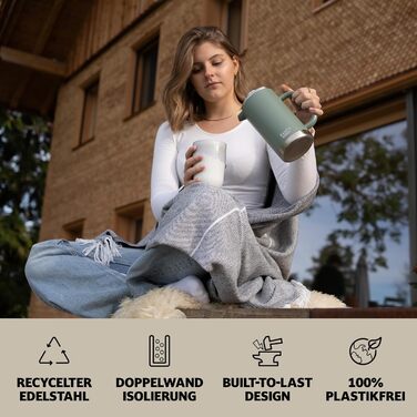 Френч-прес Campo Libre® Giorgio з нержавіючої сталі 0,6л (600мл) | З термофункцією, без пластику, з фільтром | Екологічний, з переробленої сталі, колір Мох