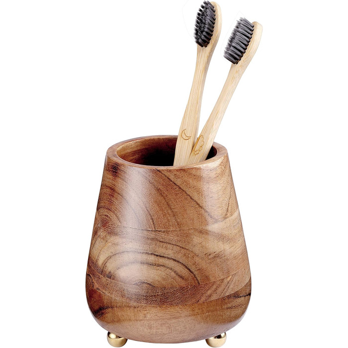 Folkulture Bathroom Toothbrush Holder, Modern Wooden Toothbrush and Toothpaste Holder (Natural)
