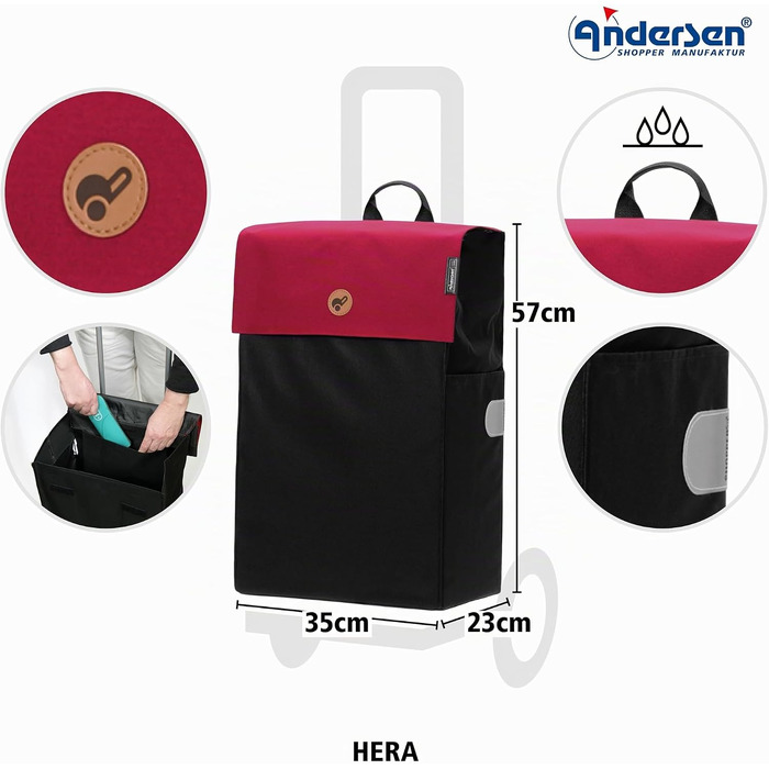Сумка-шопер на колесах ANDERSEN Scala Shopper Hera — червоний візок-сходи climbs
