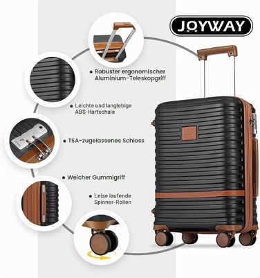 Набір валіз для подорожей Joyway, 6 предметів, жорсткий корпус, з косметичкою, 4 колеса та TSA-замком, колір сірий