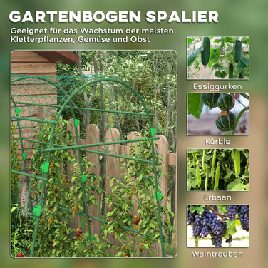 Outsunny Climbing Plant Trellis, Adjustable Support Frame, Plant Grid with Net, Plant Cage for Garden, Balcony, Steel, Green, 144 x 167 x 206 cm
