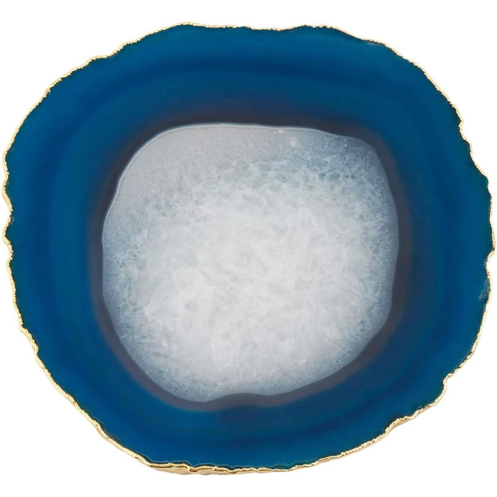 mookaitedecor Polished Natural Geode Agate Slices Coasters Set (2 Pieces), Decorative Stone Coasters for Glasses, Cups, Vases, Candles, Serving Plates, Name Cards for Wedding (Blue-Gold Rimmed)