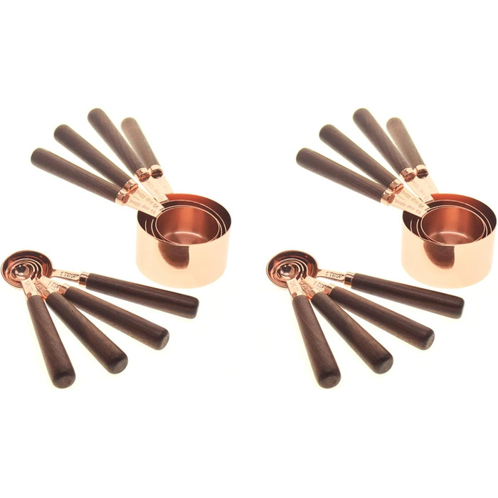 VENEKA 2X Measuring Cup Set Wooden Handle Stainless Steel Coated Copper Metal Measuring Spoons Baking Kitchen Accessories