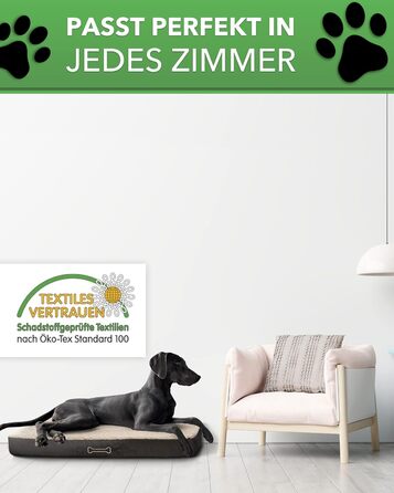 Ортопедичне ліжко для собак DILUMA Benji - м'яке лежання для тварин, знімний чохол, бежеве, 100x65x10 см (L/XL 120x72x10 см)