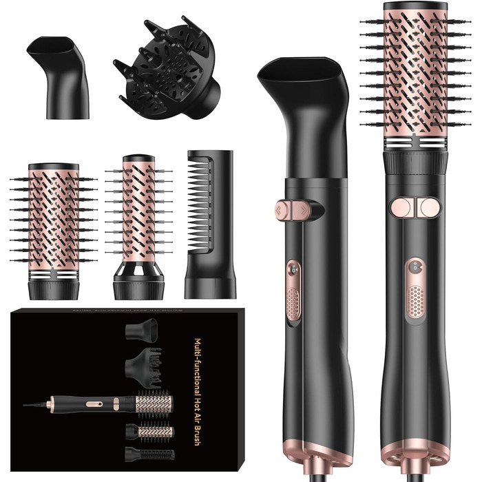 Мультистайлер для волосся 5 в 1: фен-щітка, плойка, об'єм, локони, 1000W, золото