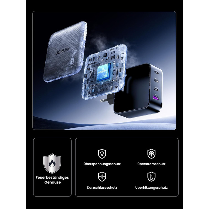 Зарядний пристрій UGREEN 65W USB-C GaN PD з 4 портами для MacBook, iPhone, iPad, Samsung