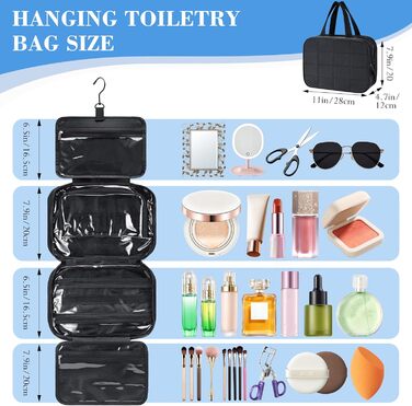 Сумка-органайзер для косметики та аксесуарів для жінок з гачком, чорна. Водонепроникна дорожня сумочка з кількома відділеннями
