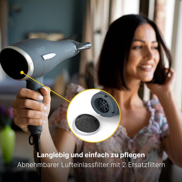 Фен Profi Care PC-HT 3045 сірий антрацит/срібло: 2200W, 3 режими, Cool Shot, насадка для укладки, 2 фільтри